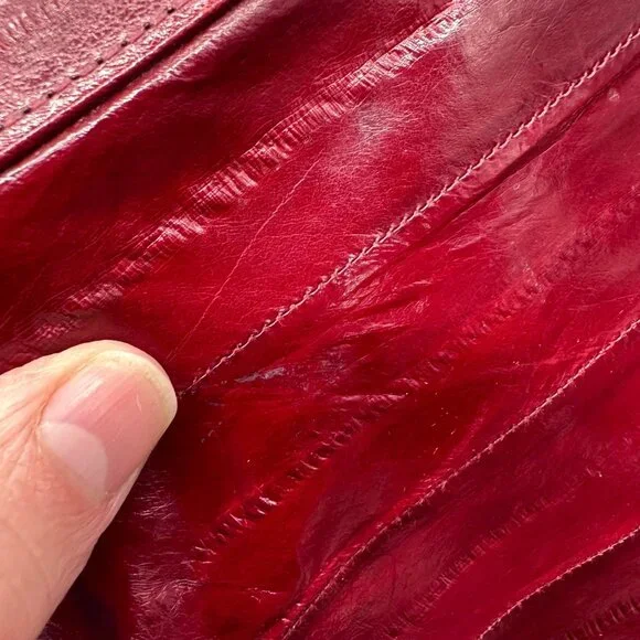 Vintage Red Purse Eel Skin Shoulder Bag Lee Sands Korea 1970s Retro Fashion - Picture 10 of 15